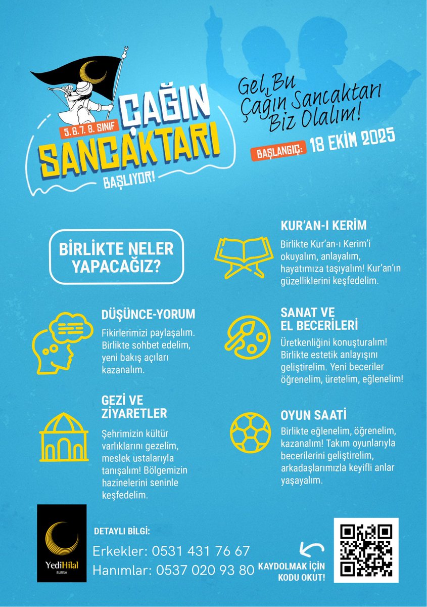 bursayedihilal's tweet photo. Çağın Sancaktarı Kayıtları Başladı!

 Çağın Sancaktarı ile ortaokullu gençler hem eğleniyor hem de ilim ve ahlakla geleceğini inşa ediyor!😇✍🏻🌟

🫵🏻 Genç Kardeşim, Bu Çağın Sancaktarı Olmaya Var mısın?
Hemen katıl, ön safda yerini al!
Kayıt linki: https://t.co/sZ8bjB8Ix3 https://t.co/KyIzALoCid