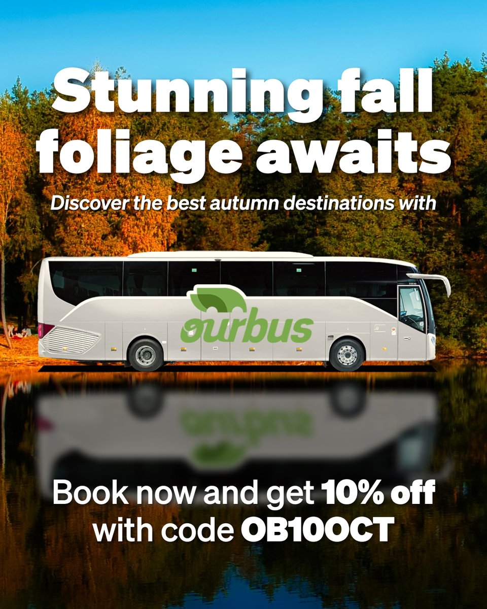 RideOurBus's tweet image. 🍁 Stunning Fall Foliage Awaits! 🍁

Hit the road this autumn with OurBus and explore the season’s most beautiful destinations — from the Poconos to the Finger Lakes to the Shenandoah Valley. 🚍✨

Get 10% off with code OB10OCT!

#FallGetaway #FallFoliage #WeekendEscape #OB10OCT