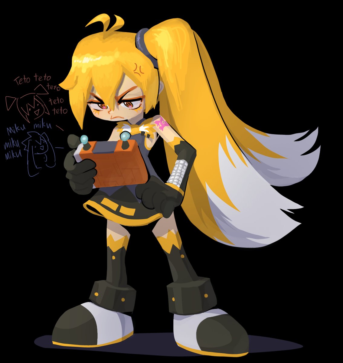 Must_Pineapple's tweet photo. Teto100 day 54
Neru-Tails to complete the trio! Miku heros is so cute!

#teto #kasaneteto #anime #fanart #vocaloid  #miku #hatsunemiku  #sonic #tails #neru https://t.co/YaukTEqZgF