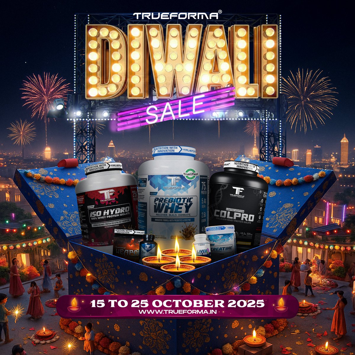 TrueformaN's tweet photo. 🎉 Diwali Sale is ON! 🪔
Get 40% OFF on premium supplements at https://t.co/7NgCf71UcA! Use code DIWALI for an extra 10% OFF! Plus, free gifts with every purchase &amp; a chance to win 3 months of Stack-Free.
Hurry, offer ends Oct 25! 🏃‍♀
#DiwaliSale #TrueForma #Supplements https://t.co/BJUQNd3ExL