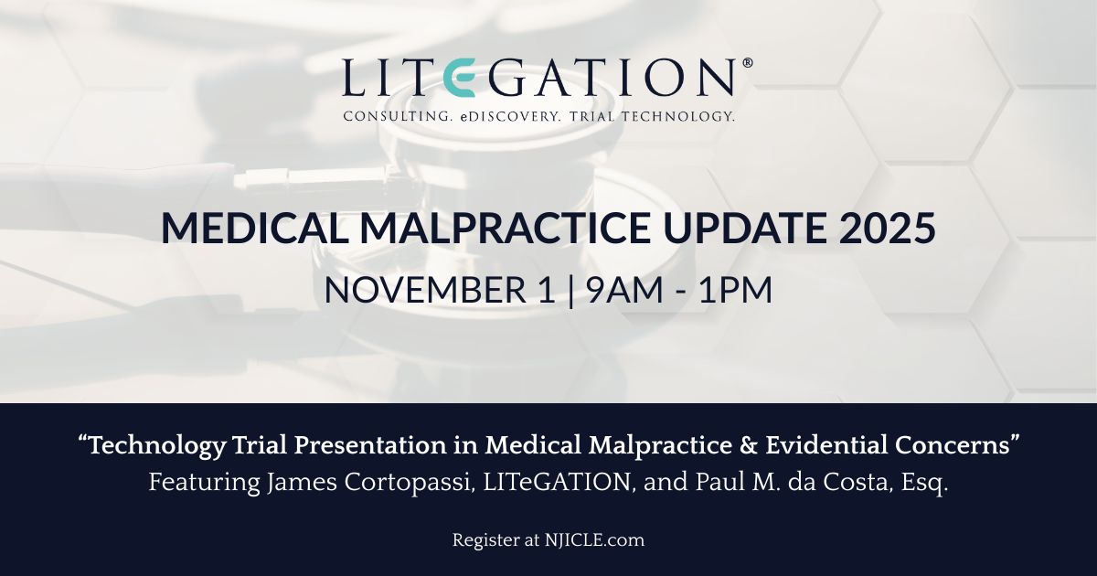 LITeGATION's tweet photo. LITeGATION is proud to take part in @NJICLE’s Medical Malpractice Update 2025 on 11/1!

🎓 4.5 CLE credits | 9a–1p
🔗 Register: https://t.co/mq3j5KFcEd

#NJICLE #LitigationTech #MedicalMalpractice #LITeGATION https://t.co/hcXloctCkm