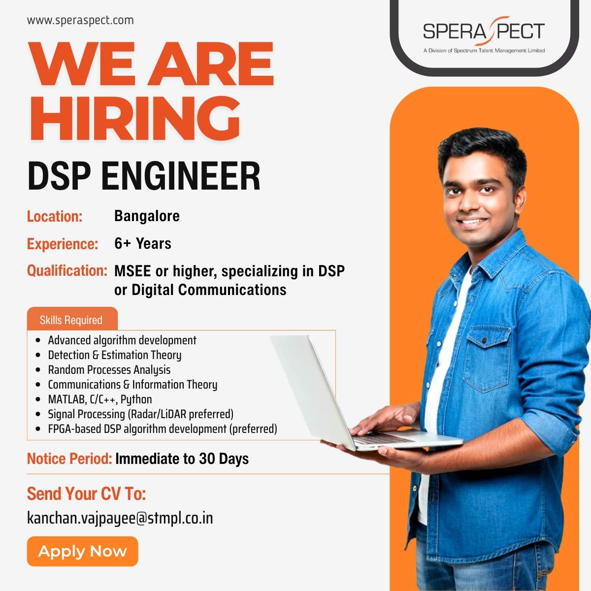 speraspect's tweet image. We’re Hiring! DSP Engineer – Bangalore | 6+ yrs | MSEE | MATLAB, C/C++, Python | Signal Processing, Radar/LiDAR. Apply Now!
#DSPEngineer #LiDAR #MATLAB #EmbeddedSystems #CPlusPlus #Python #DSPAlgorithms #EngineeringJobs #BangaloreJobs #BangaloreJobs #TechRecruitment #Speraspect