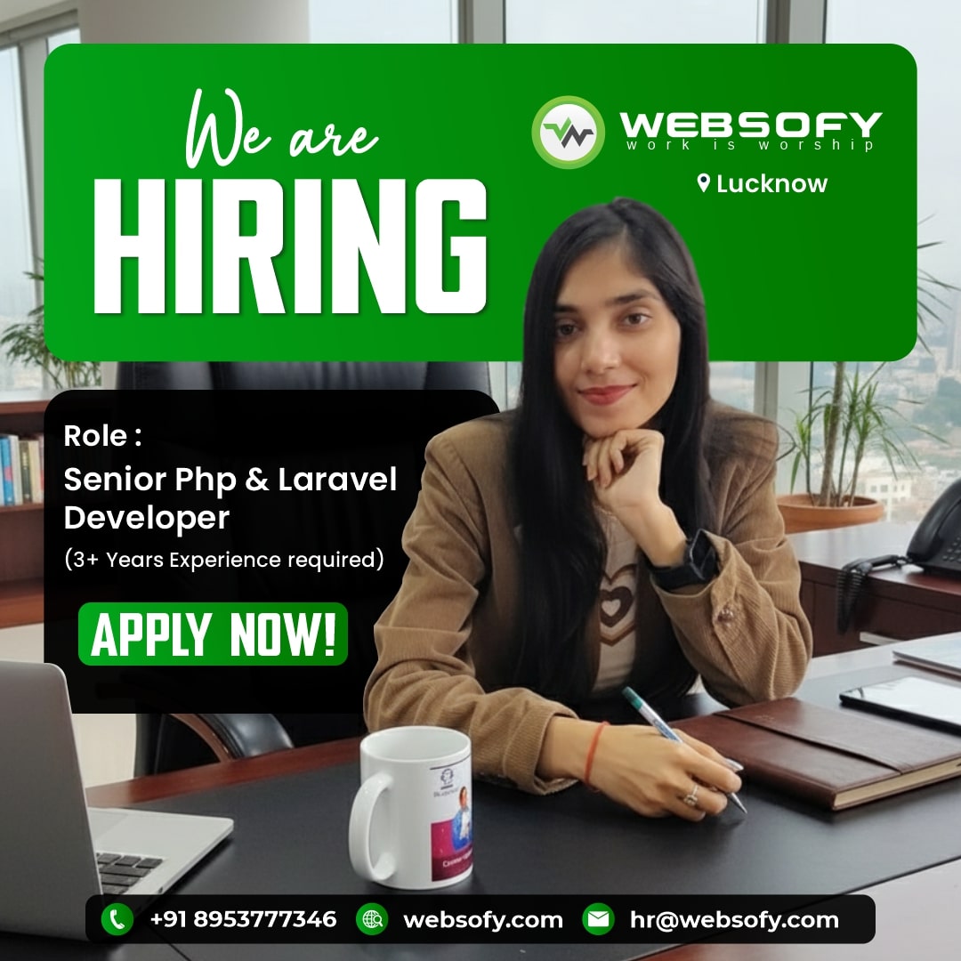 Websofypvtltd's tweet image. Websofy IT Company Lucknow is hiring a Senior PHP Laravel Developer!
Join one of the best IT companies in Lucknow and work on innovative web projects.
📩 𝗦𝗲𝗻𝗱 𝘆𝗼𝘂𝗿 𝗖𝗩 𝘁𝗼𝗱𝗮𝘆!
+91 8953777346, 9250687597, 9335785354
#Hiring #PHPLaravelDeveloper #ITJobs #Lucknow
