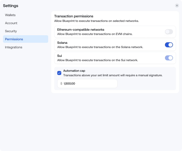 Back with another Blueprint development update. Here’s what we're building under the hood:

• Transaction Permissions
• Updated Onboarding Flow

Let’s dive in 👇