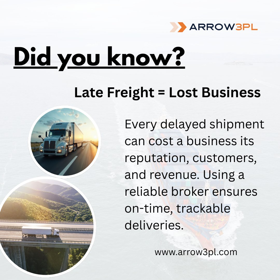 arrow3pl's tweet image. Reliability isn’t just a promise — it’s the foundation of every delivery we make. 💼

Because your business deserves nothing less than on-time excellence.

#FreightSolutions #TrustedPartner #LogisticsDoneRight