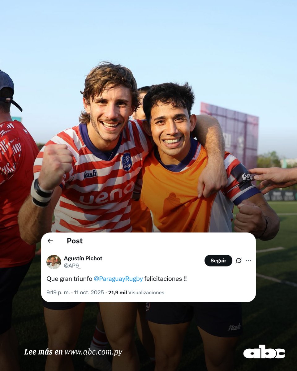 #Polideportivo | La actuación de la Selección Nacional de Rugby fue tan noble que hasta el excapitán de los Pumas; Agustín Pichot (<a href="/AP9_/">Agustín Pichot</a>) dejó un elogio para el equipo a través de su cuenta de X.

📲 abc.com.py/deportes