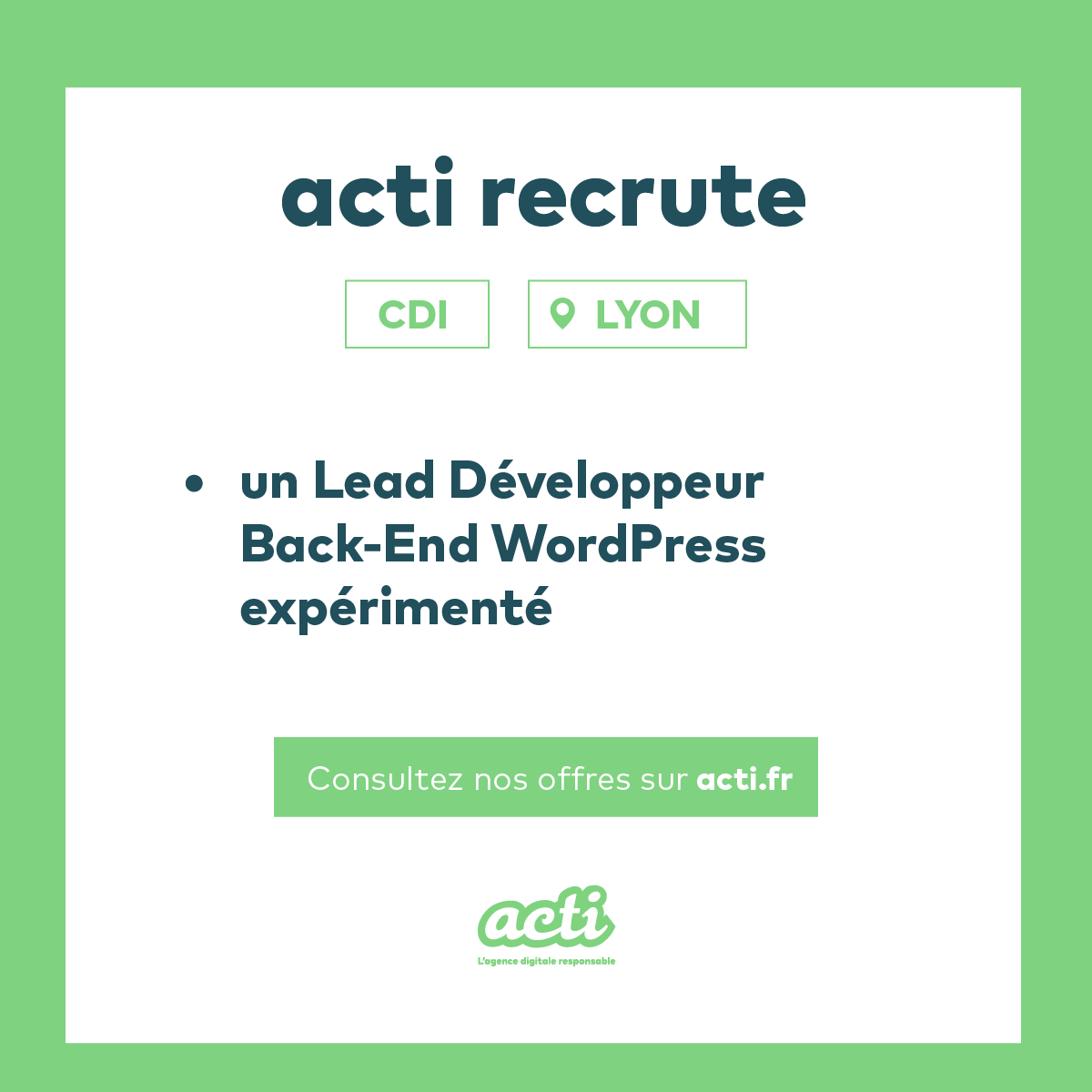 👨‍💻 acti recrute un·e Lead Dev Back-End WordPress à Lyon !
📍 CDI en agence – Lyon 7
🔗 fr.indeed.com/viewjob?jk=dd7…
