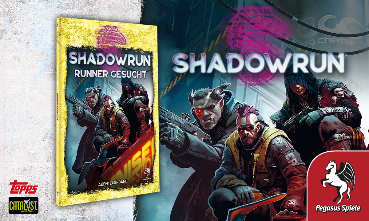 Ihr braucht Cash oder einfach nur den nächsten Kick? Dann schnappt euch den neuen Abenteuerband SHADOWRUN: RUNNER GESUCHT. Dieser beinhaltet drei voneinander unabhängige Abenteuer. Versehen mit Tipps und Hinweisen sind sie auch für unerfahrene Spielleitungen geeignet.