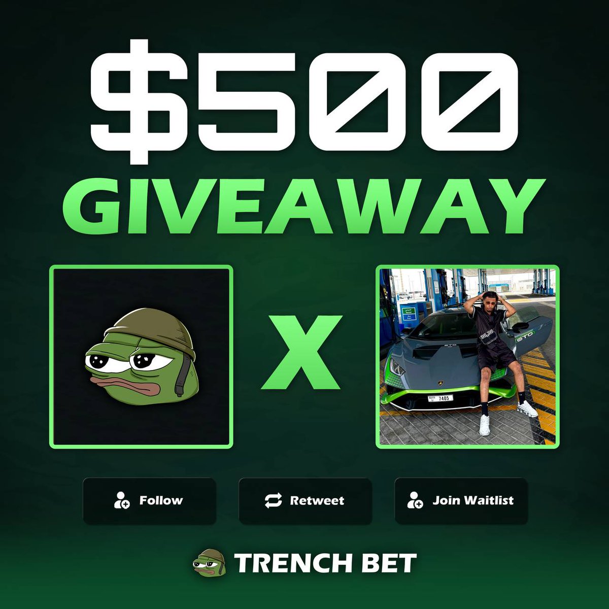AlxCooks_off's tweet image. Giveaway $500 - 5 winners

Follow @trenchbet &amp;amp; @AlxCooks_off 
RT &amp;amp; Like &amp;amp; comment
Drop $SOL address
Sign up trenchbet.com/r/alxcooks (show proof)

48 hours