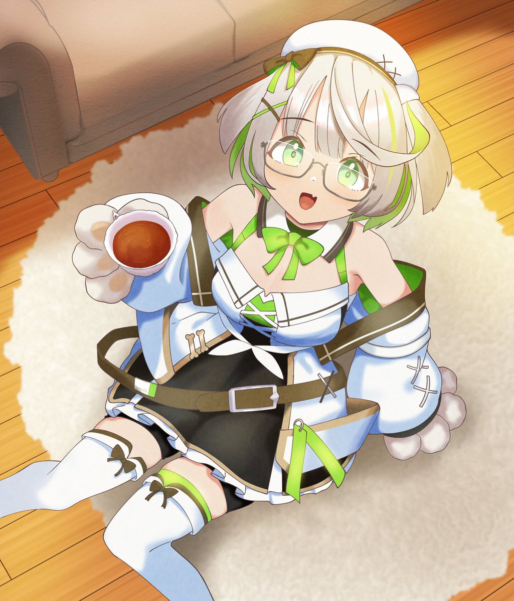 もかちゃんがあなたと遊びたがってるよ〜🐾

素敵なイラストを描いてくださってありがとうございます、ぽいぽいさん！
メガネといえばやっぱりぽいぽいさんにお任せですね
バックストーリーもとても面白いです。 

#描いたぞもちゃ