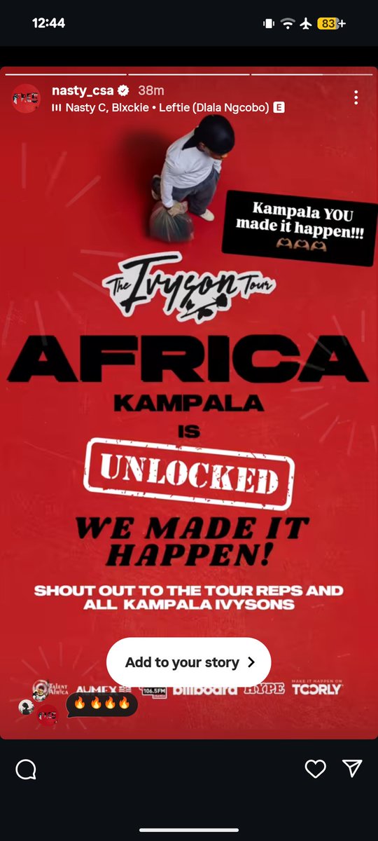 We already Unlocked 🔓 this Morning, 200 Target bypassed.

The IVYSON TOUR by Nasty C is Confirmed in Kampala 
A few additional Tickets are still available on pre order.

Get yours here • 🎟️  toorly.com/campaign-link/… •