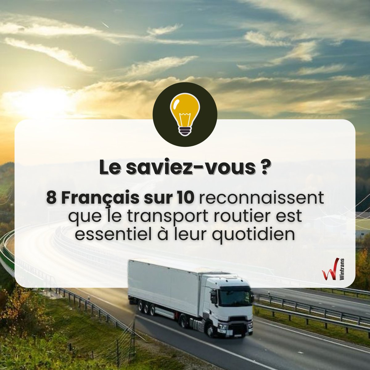 WINTRANS_'s tweet photo. Bonne nouvelle pour le #transport routier ! 🚛
Les Français redonnent au camion la place qu’il mérite: un acteur clé de notre économie.
Vous partagez ce constat ? 👇
#Logistique #France #Economie #TMS https://t.co/U5Al27cjW2