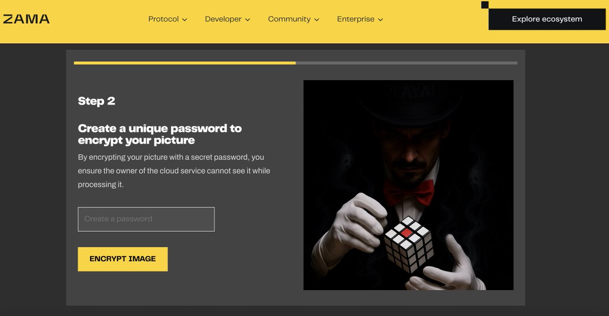 LlPUROX's tweet image. Test your understanding of FHE easy steps with @zama_fhe .

Confidential Image Filtering:

- Step 1 :
Upload an image from your device.

- Step 2: 
Create a unique password to encrypt your picture.
 (By encrypting your picture with a secret password, you ensure that the cloud…
