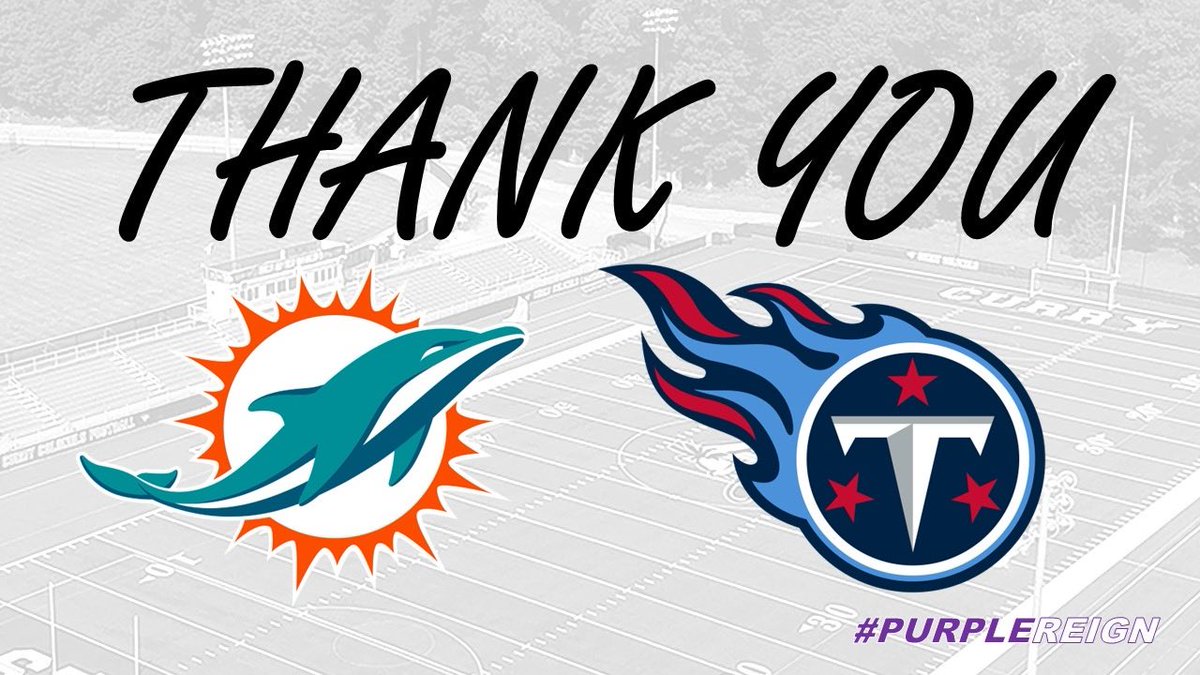 Thank you to BOTH the <a href="/MiamiDolphins/">Miami Dolphins</a>  and <a href="/Titans/">Tennessee Titans</a> for stopping by school and practice yesterday.

#PurpleREIGN☔️