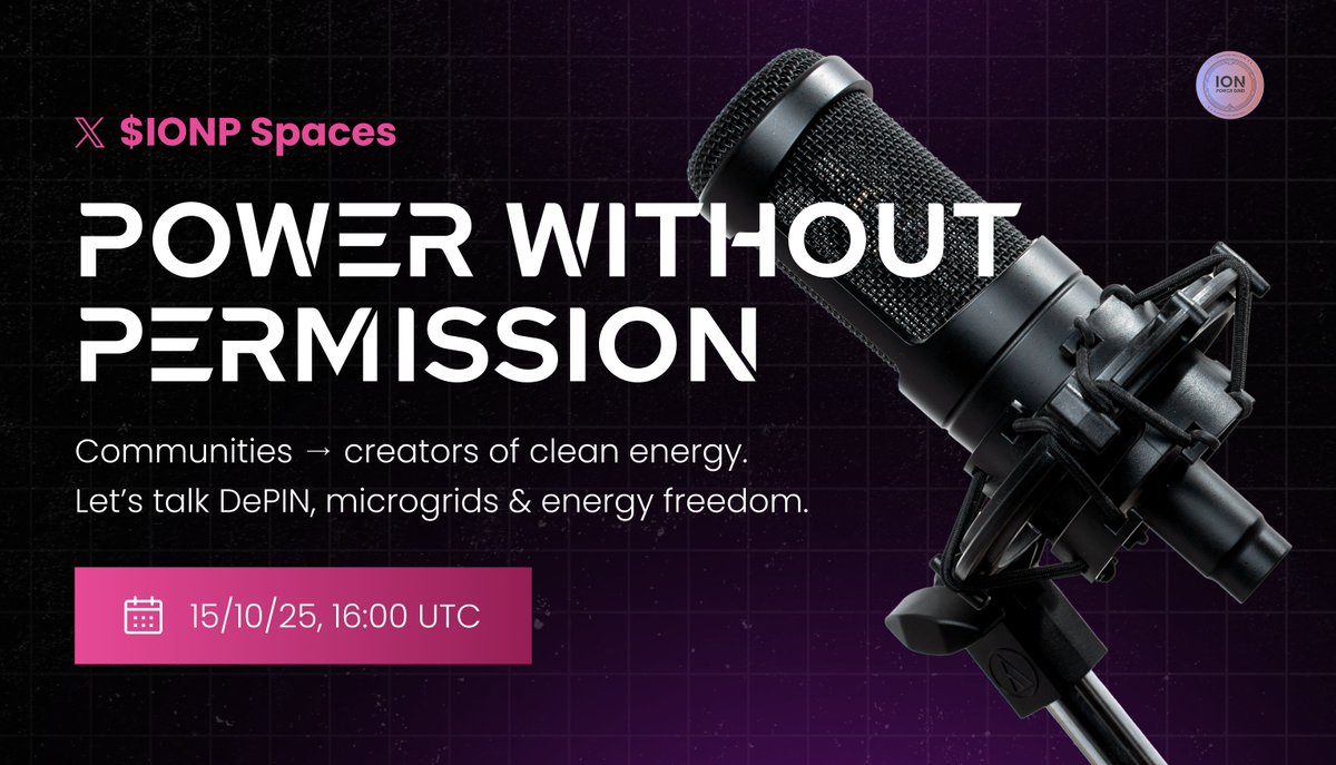 ionpowergrid's tweet image. ⚡ Power Without Permission
🔋 Communities → creators of clean energy.
🎙️ Let’s talk DePIN, microgrids & energy freedom.
⌚️ 4 pm UTC today!
Joining us today:
@joineco
@PactusChain
@TheIntegrityDAO
@nivanasoul
@olympusxreserve
@aisuede
@aixovia
@pvpfun_ai