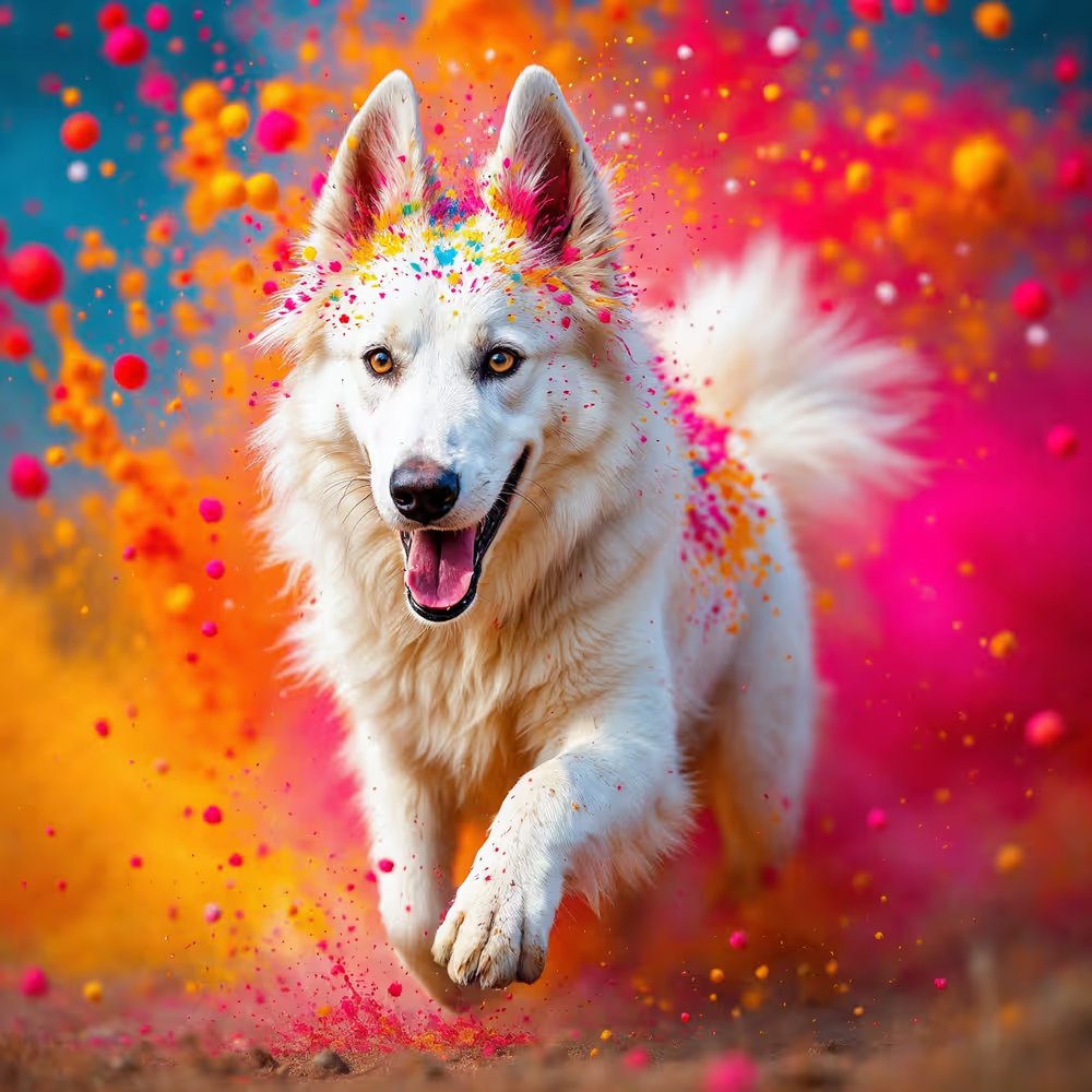BarkCanvasNFT's tweet photo. Happy #HumpDay fam !!!
A soooo late #goodmorning from the #SplatterLegions today, but the 🎨 are swirling and the #ColorChaos is coming !!!
The #WhiteShepherd is splashing in our pond, spreading the #ColorVibes all over Web3 !!!
#SLEN 172 @ 0.008ETH
https://t.co/9equte94AL
1/1 #NFT #AnimalsNFT #NatureNFT #DogLovers #DogClub #AIArt #NFTArt #PhotographyAI