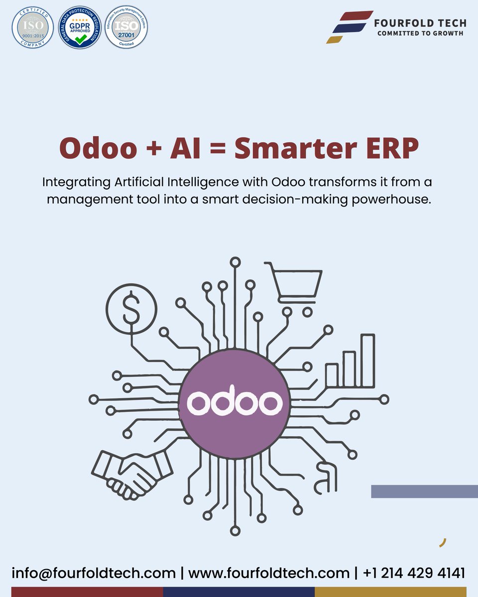FourfoldTech's tweet image. Odoo + AI = Smarter ERP 🤝

What happens when you bring Artificial Intelligence into Odoo?

🌐 fourfoldtech.com

#FourfoldTech #OdooERP #AIIntegration #SmartERP #BusinessAutomation #DigitalTransformation #AIForBusiness #ERPInnovation #FutureOfWork #OdooCommunity