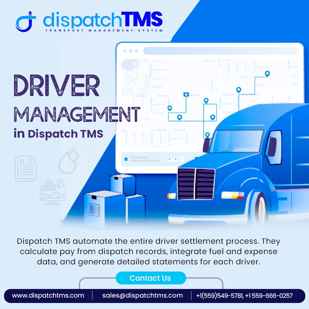 dispatchtms's tweet image. Dispatch TMS automate the entire driver settlement process. They calculate pay from dispatch records, integrate fuel and expense data, and generate detailed statements for each driver.

dispatchtms.com

#logisticsoftware #dispatchtms #logisticsservices #dispatcher