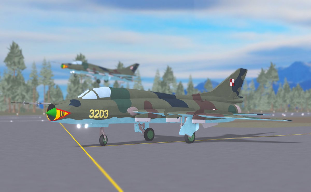 CDacted's tweet image. Polish SU-22 Fitter, First picture was inspired by a real photo of a fitter taking off on a highway sometime in the early 2000s.
Will make a german livery soon ish.
#Roblox #RobloxDev #robloxbuilds