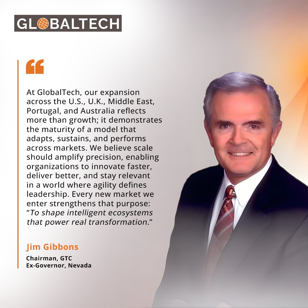 GlobalTechCorps's tweet image. GlobalTech Chairman Jim Gibbons reflects on our expansion across the U.S., U.K., Middle East, Portugal &amp;amp; Australia driven by a single purpose: to shape intelligent ecosystems that power real transformation.

#GlobalTech #Leadership #AI #BigData #Nasdaq @IBNMediaNetwork