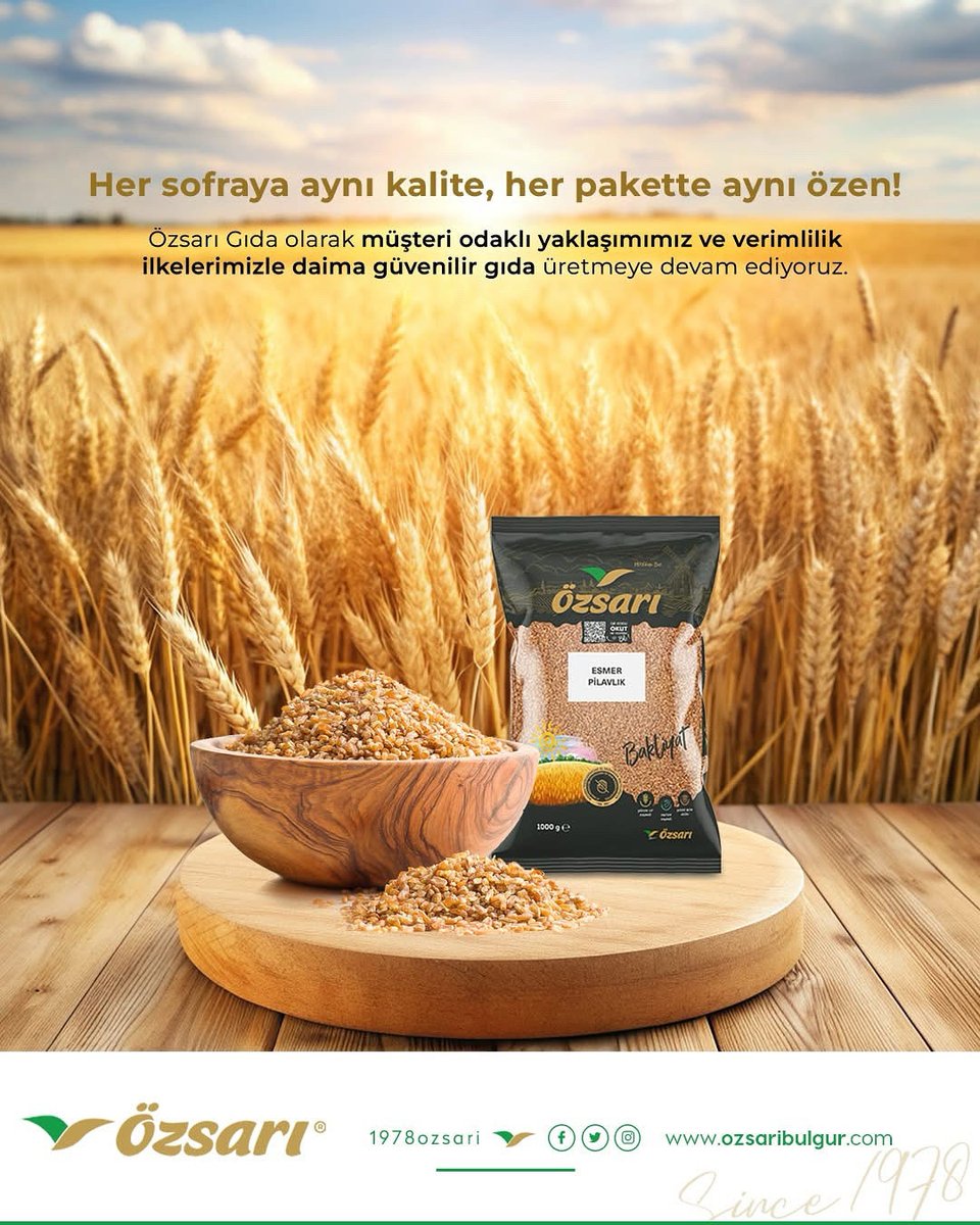 Her sofraya aynı kalite, her pakette aynı özen!

Özsarı Gıda olarak müşteri odaklı yaklaşımımız ve verimlilik ilkelerimizle daima güvenilir gıda üretmeye devam ediyoruz.

#Özsarı #Bulgur #Bakliyat #SağlıklıBesin #ÖzsarıGıda