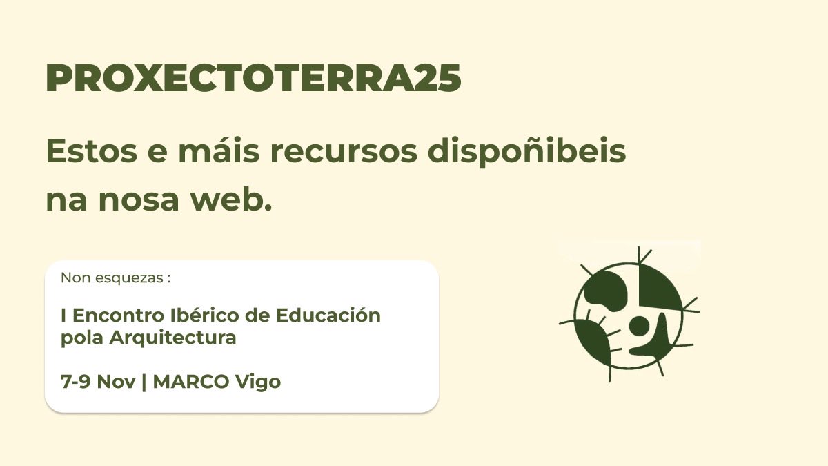 👩‍🏫 Docente, isto é para ti!
Leva a arquitectura e a paisaxe ás túas aulas con recursos únicos de #ProxectoTERRA 🌍

🎲 Xogos, BD, proxectos e actividades: proxectoterra.coag.es

📅 I Encontro Ibérico de Educación pola Arquitectura (7-9 Nov, Vigo)
👉 form.jotform.com/252573028779064
