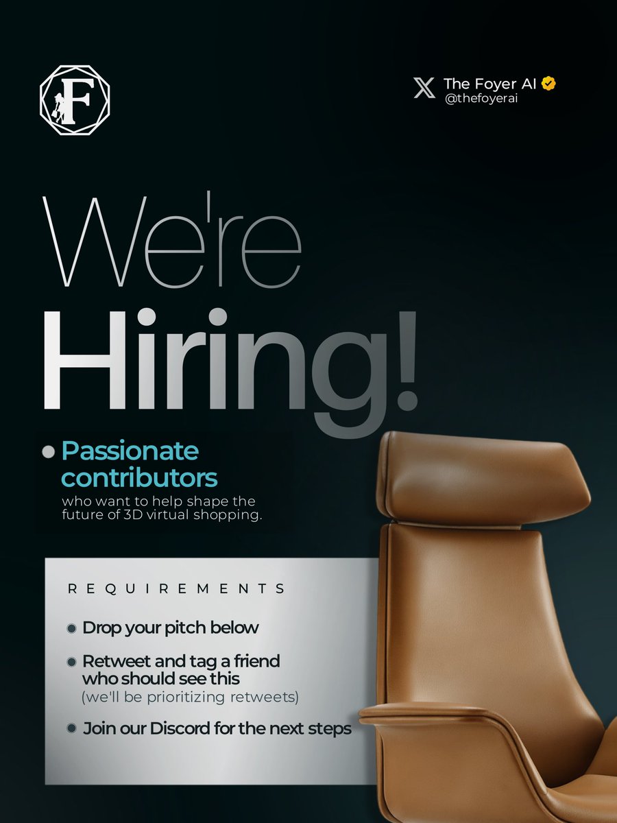 themorrh_'s tweet image. I saw that @thefoyerai are hiring creative minds to build with the project and gave redesigning their “Hiring” poster a shot, hoping to secure myself a designer spot in the team.

Join the @thefoyerai discord community and stay positioned! Gm ❤️

@blaxko_ @Tifeweb @faradeyyyyyy