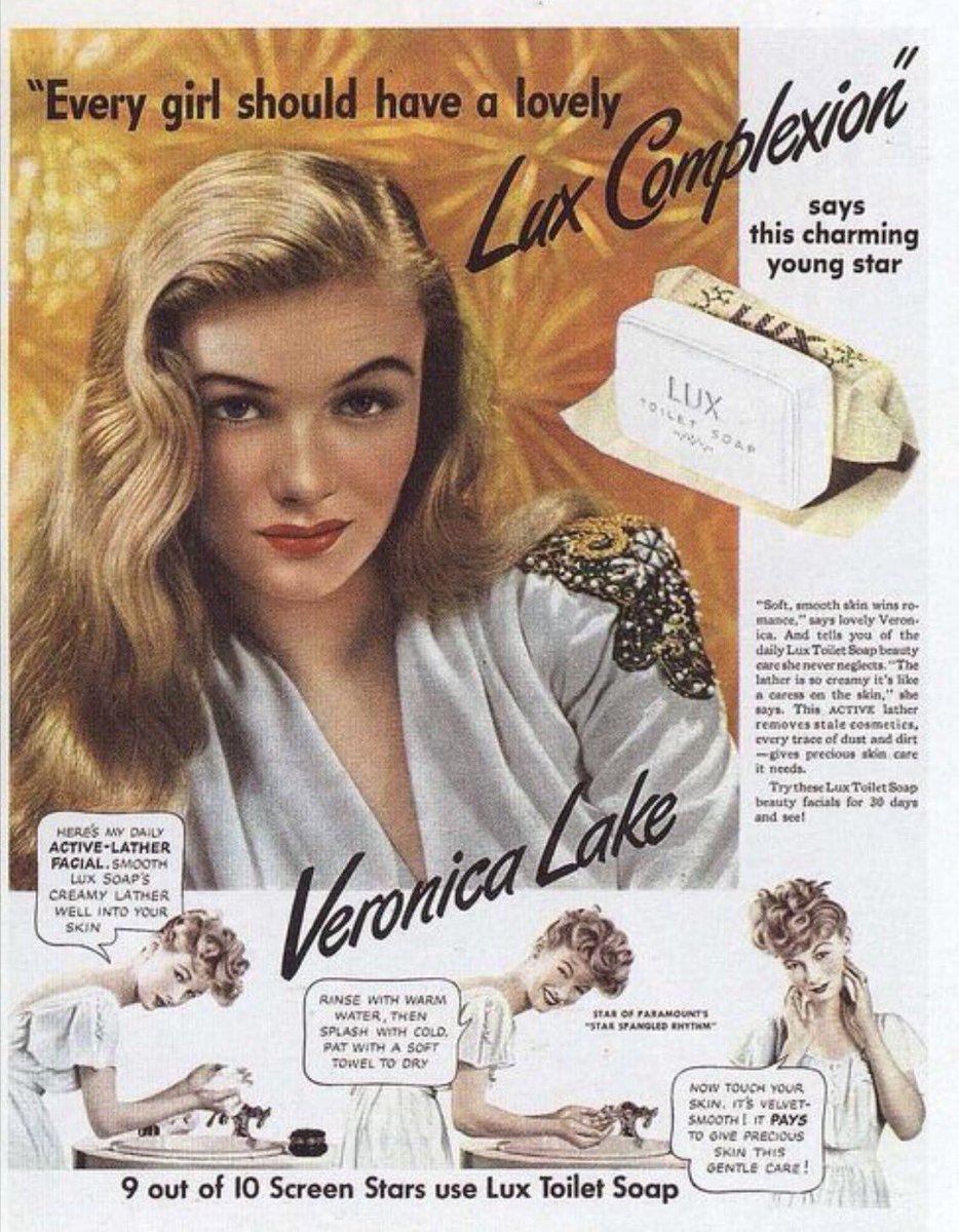 Veronica Lake Lux Advertisement - Lake was born in New York November 14, 1922. Two of her multiple films were I Married a Witch and The Glass Key. One of her most well known leading men was Alan Ladd.