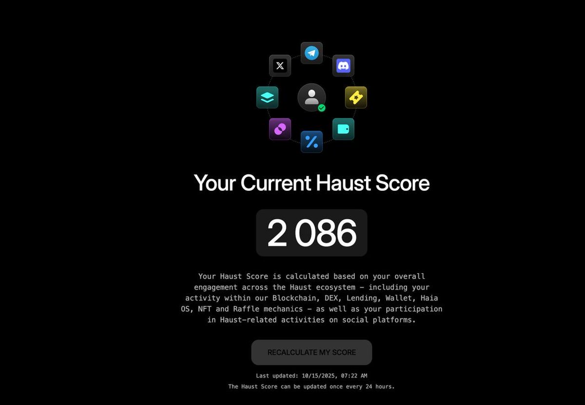 HaustNetwork's tweet image. 🚀 Haust Score is live!
Who said checker?
score.haust.network
You can now check your score — the first step toward the upcoming Haust raffle access ⚡️
We’ll share more details soon.
Mainnet is getting close 👀