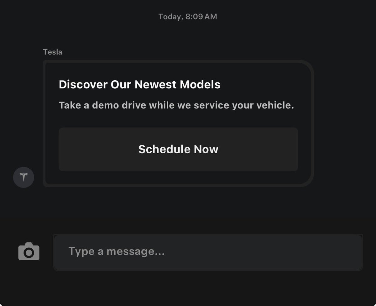 CleanTsla's tweet image. Tesla is ramping up customer outreach with app notifications prompting service center visitors to take test drives in the latest models while waiting for their vehicle to be serviced. $TSLA