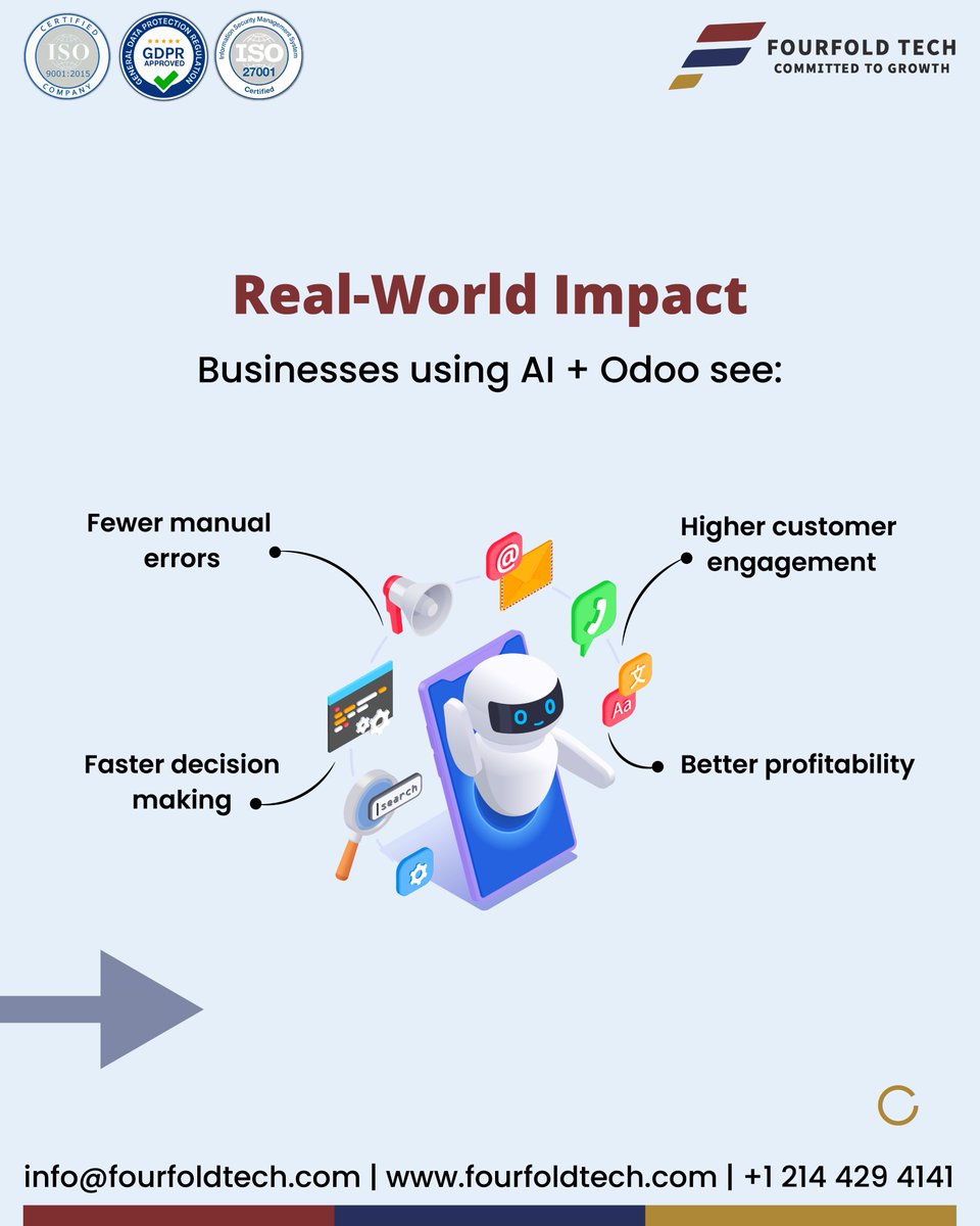 FourfoldTech's tweet image. Odoo + AI = Smarter ERP 🤝

What happens when you bring Artificial Intelligence into Odoo?

🌐 fourfoldtech.com

#FourfoldTech #OdooERP #AIIntegration #SmartERP #BusinessAutomation #DigitalTransformation #AIForBusiness #ERPInnovation #FutureOfWork #OdooCommunity