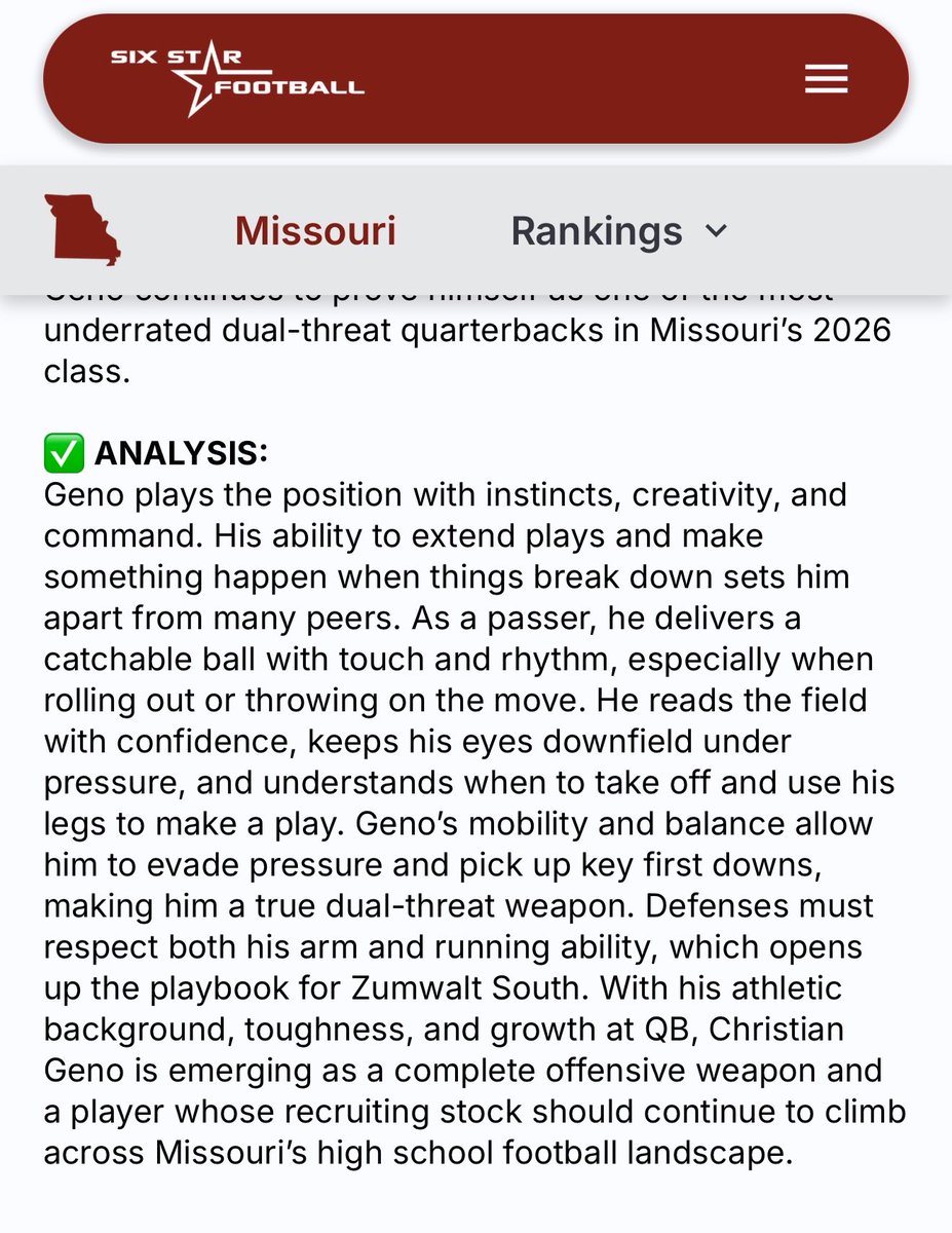 For anyone who couldn’t actually see the article… thanks <a href="/sixstarfootball/">Six Star Football | PLUS+</a> for the shout out it truly blesses me!!! 
Investing, growing, loving my brothers! 
<a href="/CoachReeves0921/">Coach Reeves</a> 
<a href="/revhenderson/">Coach Prentice Henderson</a> 
<a href="/JPRockMO/">JP Rock</a> 
<a href="/AllenTrieu/">Allen Trieu</a> 
<a href="/PrepRedzoneMO/">Prep Redzone Missouri</a> 
<a href="/JohnHough__/">John Hough</a> 
<a href="/pierre_desir/">Pierre Desir</a> 
<a href="/GSV_STL/">Gateway Sports Venue</a> 
<a href="/247Sports/">247Sports</a>