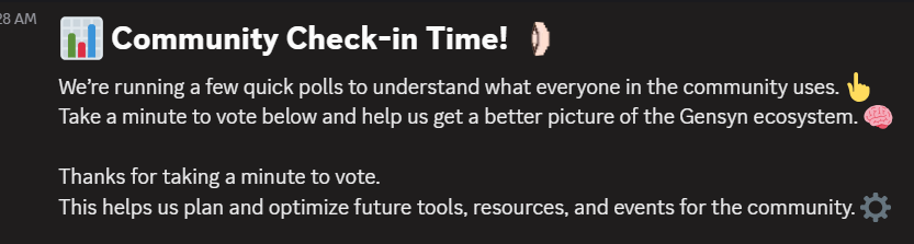 BikashMondal737's tweet photo. Community vibes,
@gensynai
Your vote =better events,smarter tools,stronger network in  the future. #Gensyn #Web3Builders #Discord #KindCrypto so let's go.... https://t.co/H7b7NXmP1u