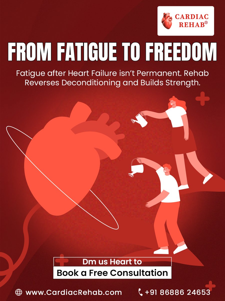 MyCardiacRehab's tweet photo. Regain your strength with Cardiac Rehab! ❤️ Fatigue after heart failure isn’t permanent — our rehab program helps you rebuild stamina, reverse deconditioning, and live freely again. 💪
.
.
.
#CardiacRehab #HeartHealth #HeartRecoveryJourney #RehabWorks #HealthyHeart https://t.co/hmbojEYJul