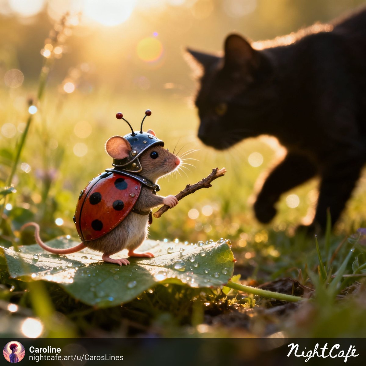 CarolineRandel2's tweet photo. Field mouse uses ladybird armour to confuse a cat - made with NightCafe #SeedreamChallenge https://t.co/tFPHs1gl0b #aiart #nightcafe #digitalart via @NightcafeStudio https://t.co/gZjyJ9Bq2d