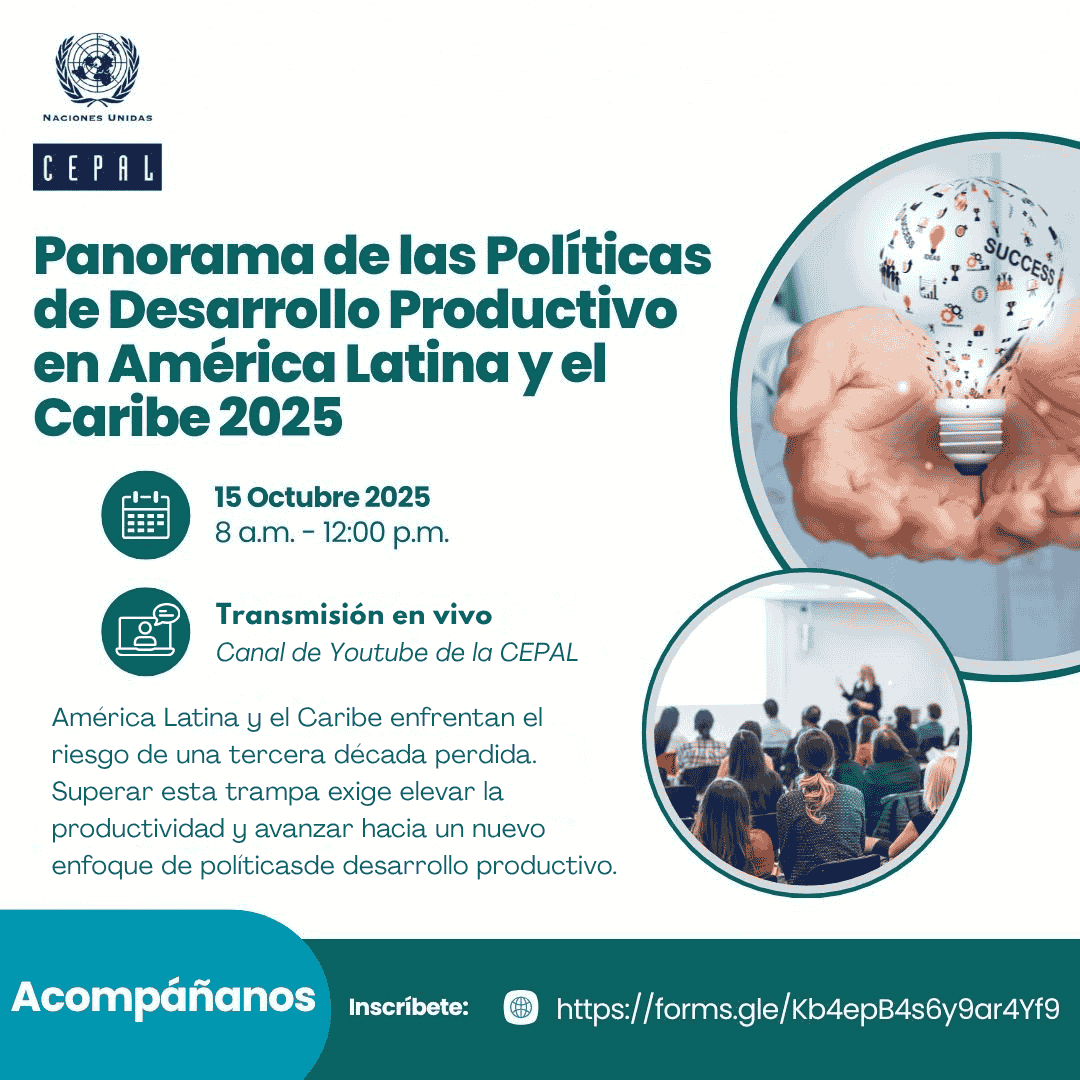 cepal_onu's tweet photo. ↗️Salir de la trampa de baja capacidad para crecer requiere algo más que diagnósticos.

Desde la #CEPAL creemos que las políticas de desarrollo productivo son centrales para garantizar un crecimiento alto, sostenido, inclusivo y sostenible.
 
Hoy presentamos recomendaciones específicas para propiciar la transformación productiva de #Colombia. 
 
🖐️¡Acompáñanos! 🕣8:30 a.m. 🇨🇴 

 🔴Transmisión 👉https://t.co/44SPYyMUv7