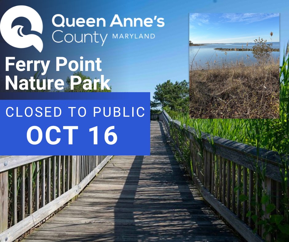 We will  be temporarily closing Ferry Point Park, including the boardwalk from the Chesapeake Heritage and Visitors Center on Thursday October 16, from 7:00 AM to 5:00 PM. Crews will be working to manage invasive plant species along the boardwalk and throughout the park.