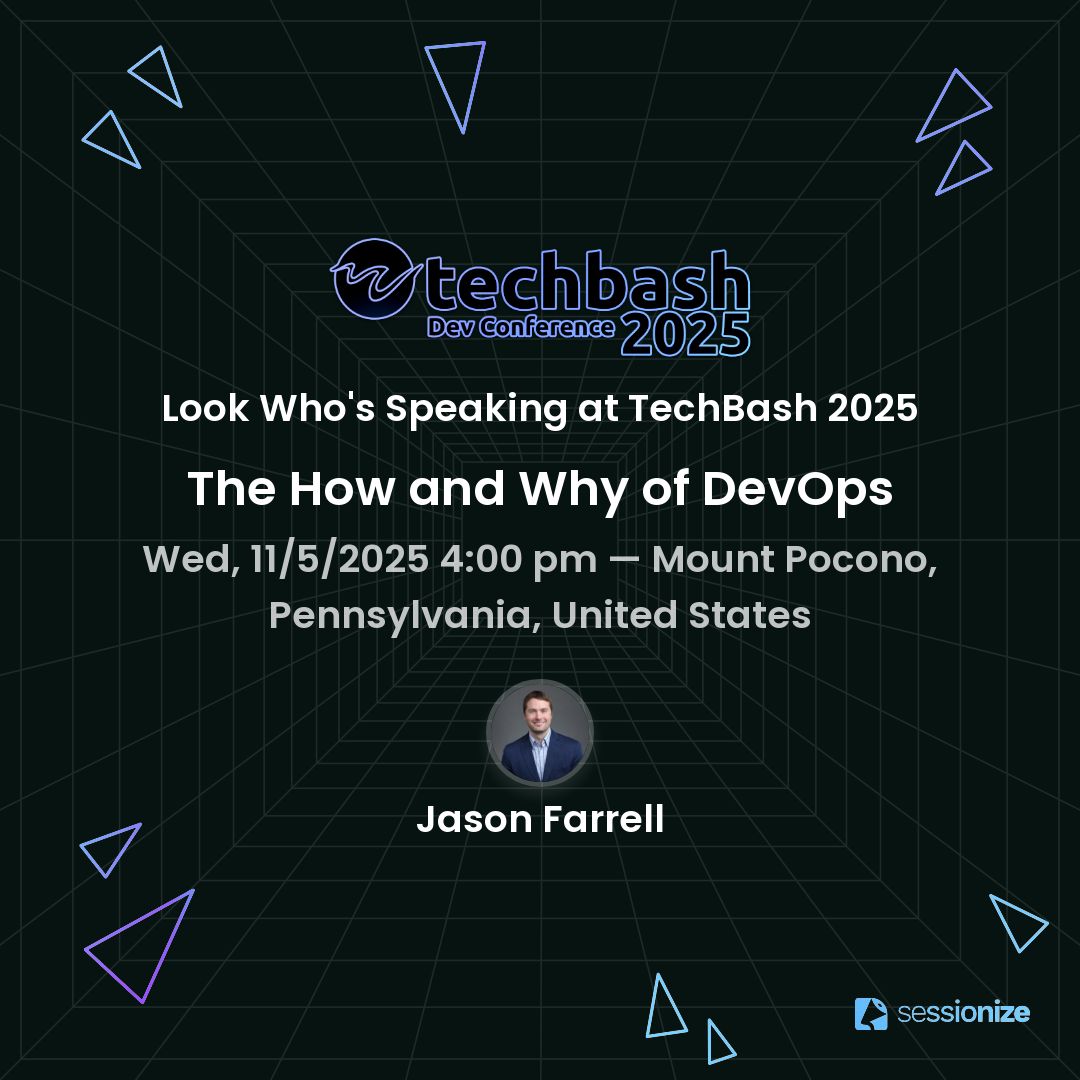 techbash's tweet image. New session added... Don't miss The How and Why of #DevOps with Jason Farrell.
Get your 1-day, 3-day or 4-day tickets today & save $45 with code DEVCOMMUNITY45 at techbash.com
#techevent #devcommunity #kalahari #poconos #nepa #devconference