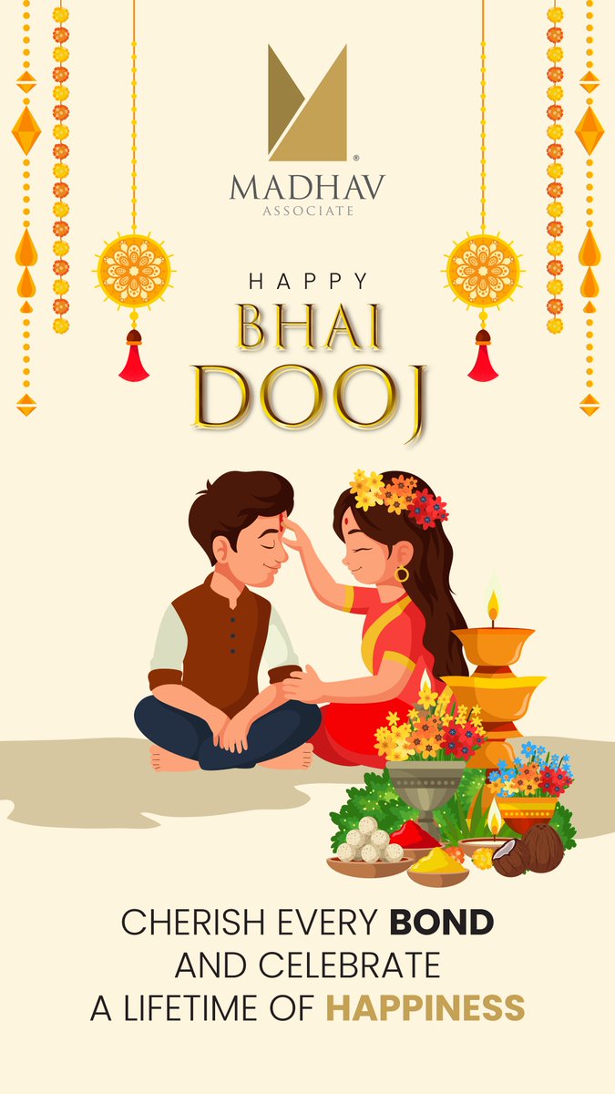 AssociateMadhav's tweet photo. Cherish every bond and celebrate a lifetime of happiness. Strengthen your ties and create beautiful memories with your siblings today. Happy Bhai Dooj!

#bhaidooj #festivalofbonds #togetherness #madhavassociates https://t.co/ON9QmE3wb2
