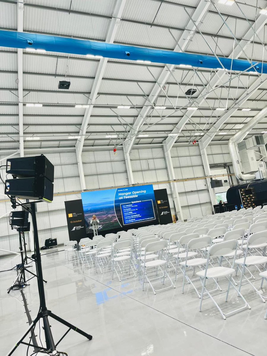 Great start to the week at Teesside airport! Working in an aircraft hangar has its challenges but the team were amazing! From the large LED Video Wall, to the sound and even the autocue system, the event went off without a hitch! #eventprofs #liveevents #ledvideowall #audiovisual
