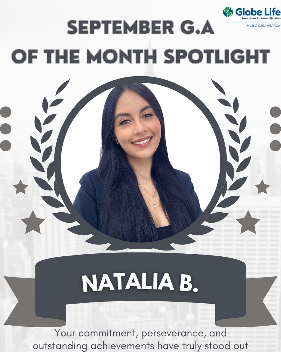 MussoOrg's tweet image. 🎉 Congrats to our September GA of the Month, Natalia B! 🌟 Your hard work and dedication shine bright—keep reaching new heights! 💼 #MussoOrganization #GlobeLifeLifestyle #YOUvsYOU