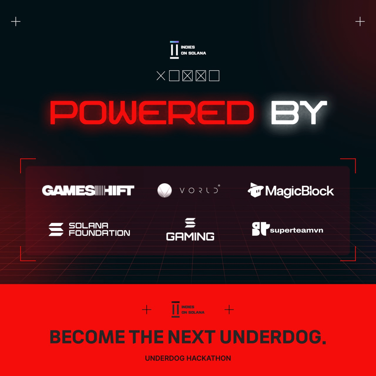 Making gaming on Solana is easier than you think...

The Underdog Hackathon by @IndiesOnSolana is powered by Vorld- the fully interactive gaming &amp; streaming layer on <a href="/solana/">Solana</a>.

We’re thrilled to have incredible partners joining the mission:

<a href="/GameShiftGG/">GameShift</a>  – helping us showcase the