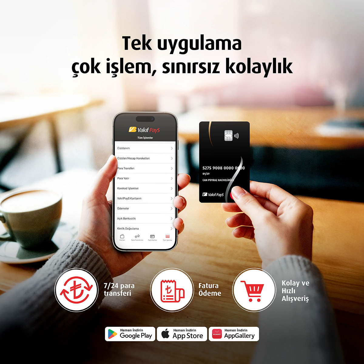 Fatura ödemelerinden para transferlerine, açık bankacılıktan online alışverişe kadar tüm işlemlerinizi VakıfPayS Mobil Cüzdan ile kolayca yönetebilir, güvenli finansal deneyimi her an her yerde yaşayabilirsiniz.

#VakıfPays