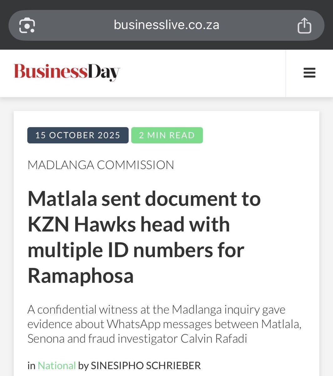 Timeless_Report's tweet image. 🚨Explosive Allegation: Witness X claims Cat Matlala handed Cyril Ramaphosa documents tied to three separate ID numbers.

Cyril Ramaphosa’s office has not released any official statement yet!
#RecapWorldwide #MadlangaCommission 
#AdHocCommittee