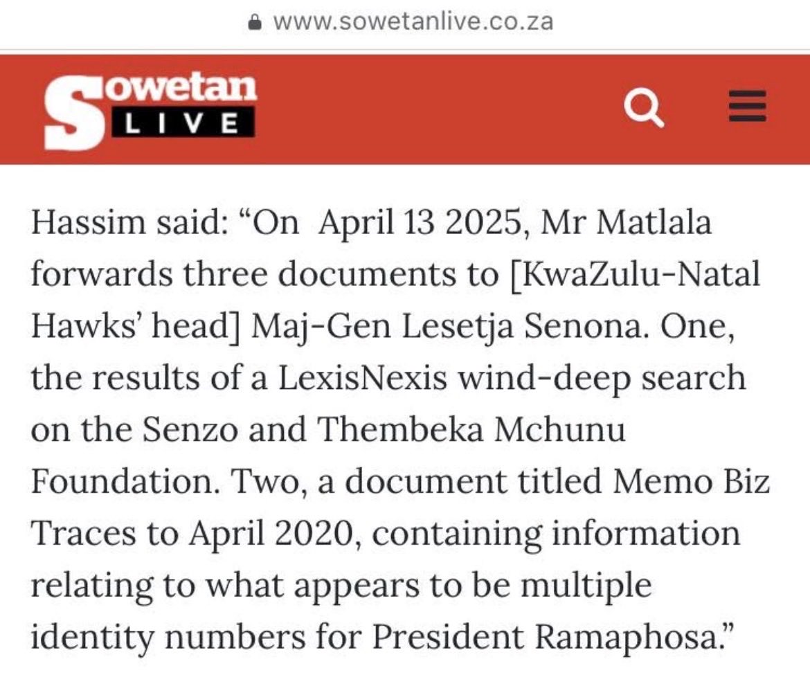 Timeless_Report's tweet image. 🚨Explosive Allegation: Witness X claims Cat Matlala handed Cyril Ramaphosa documents tied to three separate ID numbers.

Cyril Ramaphosa’s office has not released any official statement yet!
#RecapWorldwide #MadlangaCommission 
#AdHocCommittee