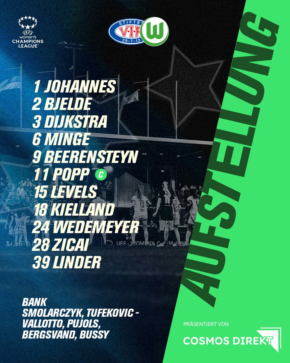 VfL_Frauen's tweet photo. Unsere Start1⃣1⃣ für das Spiel in Oslo! 💚🤍
#VfLWolfsburg #VfLWolfsburgFrauen #Wölfinnen https://t.co/WR6mChpqod