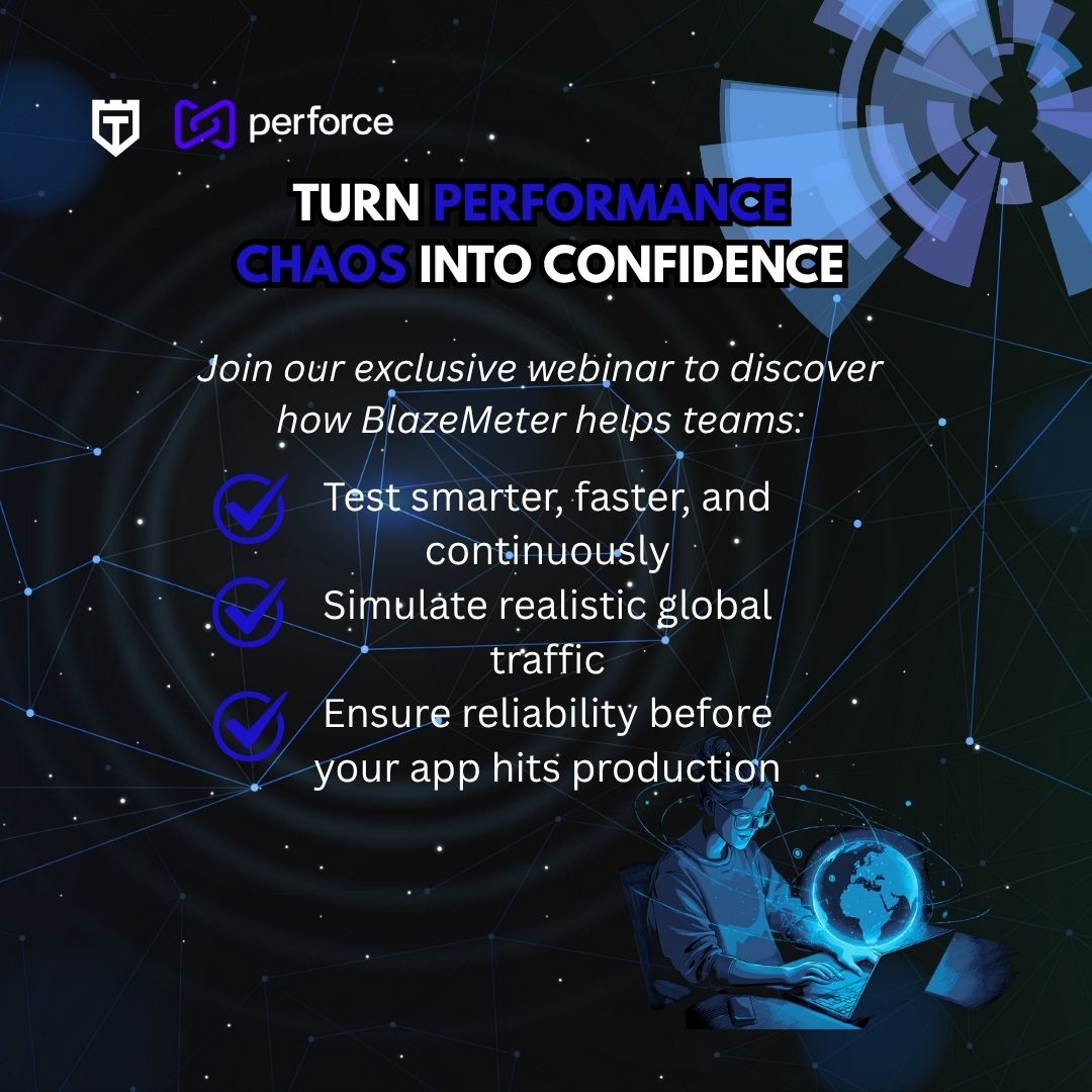 testguilds's tweet image. 🚨 Join @neoevans & @loadtester tomorrow as they dive into continuous #performancetesting with @BlazeMeter. Learn how to simulate real traffic, scale globally, and keep your releases fast, stable, and ready for anything. Don’t miss out! 👉testguild.com/webinar-unleas… @perforce