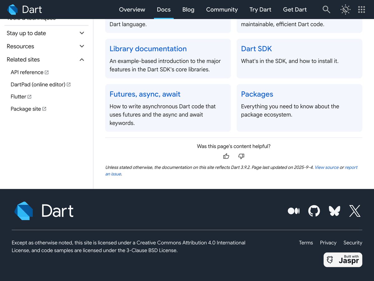 schultek_dev's tweet image. Want your website footer to look as cool as the official dart.dev website? ✨
Add the new "Built with Jaspr" badge with only 1 line of code. Available as "JasprBadge.light()" and ".dark()" in the latest Jaspr release!