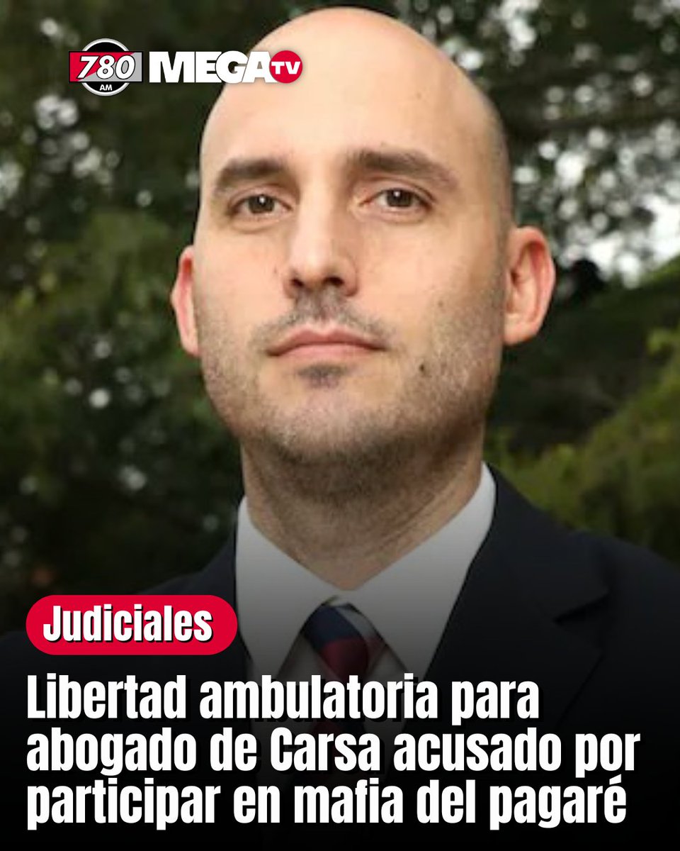 780AM's tweet image. LIBERTAD AMBULATORIA PARA ABOGADO DE CARSA ACUSADO POR PARTICIPAR EN MAFIA DEL PAGARÉ |
➡️El juez Humberto Otazú concedió la libertad ambulatoria al abogado representante de la empresa de cobranzas CARSA, José Ignacio Olmedo Lansac, quien actualmente ya se encuentra acusado por…