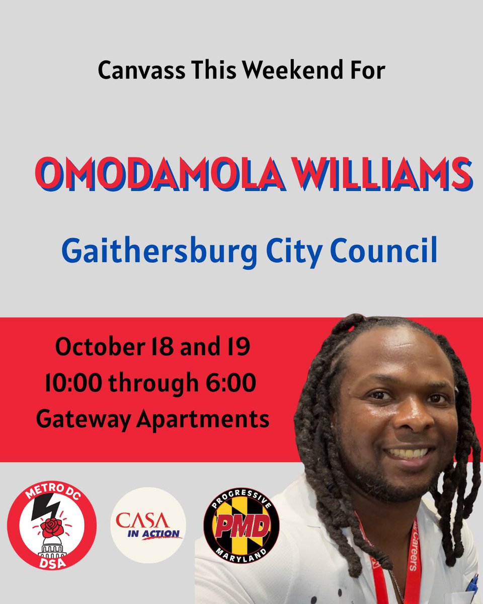 mdc_dsa's tweet image. Come out this weekend to canvass for Metro DC DSA’s endorsed candidates, Frankie Fritz and Omodamola Williams! RSVP using our linktree in our bio.